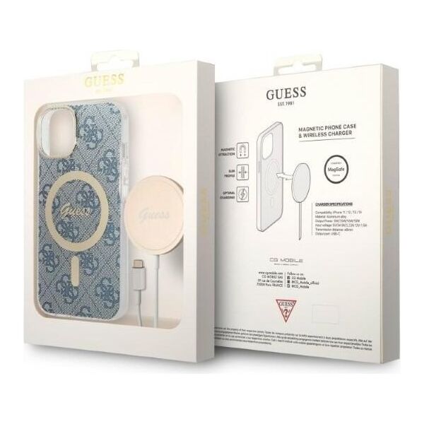 Guess set Case + Charger for iPhone 14 Pro 6,1&quot; GUBPP14LH4EACSB blue BP Magsafe Case + Charger 4G 3666339102982