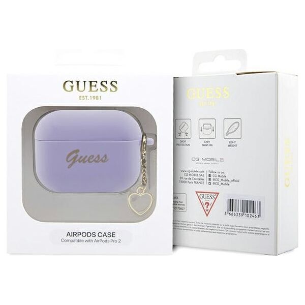 Guess case for AirPods Pro 2 GUAP2LSCHSU purple Silicone Heart Charm 3666339110994