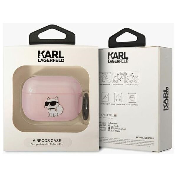 Karl Lagerfeld case for Airpods Pro KLAPHNCHTCP pink Ikonik Choupette 3666339088088