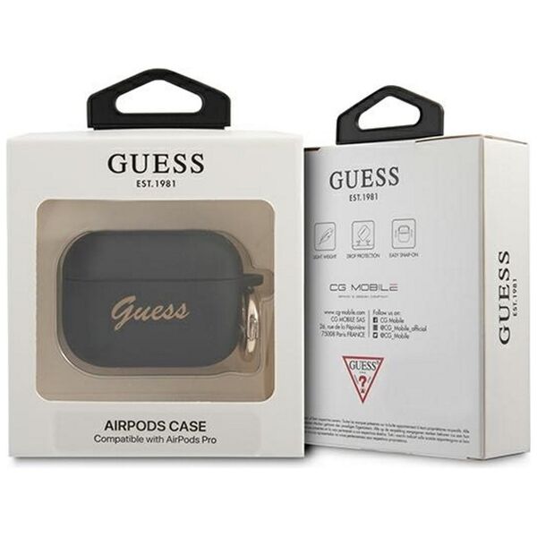 Guess case for AirPods Pro GUAPSSSK black Silicone Vintage Script 3666339009977