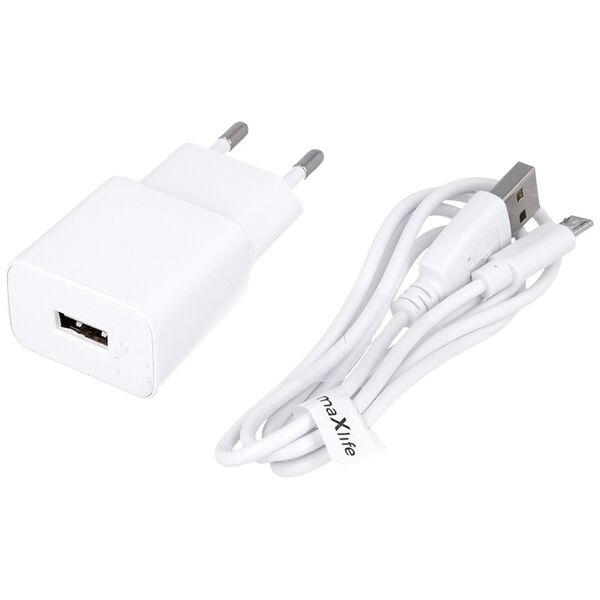 Maxlife MXTC-01 charger 1x USB 1A white + microUSB cable 5900495761651