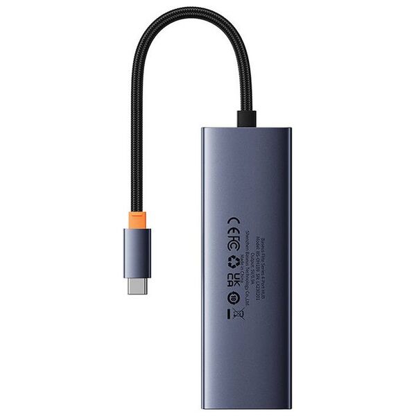 USB hub Baseus UltraJoy, 5 Port, Type-C to 3xUSB 3.0, RJ45, PD, Gray - 12071 έως 12 άτοκες Δόσεις