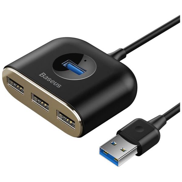USB hub Baseus Square round, 4 Port, 3xUSB 2.0, 1xUSB 3.0, 1.0m, Black - 12077 έως 12 άτοκες Δόσεις