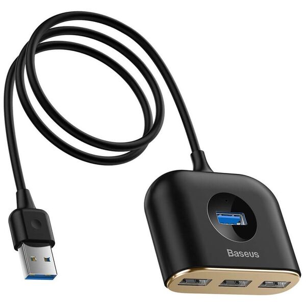 USB hub Baseus Square round, 4 Port, 3xUSB 2.0, 1xUSB 3.0, 1.0m, Black - 12077 έως 12 άτοκες Δόσεις