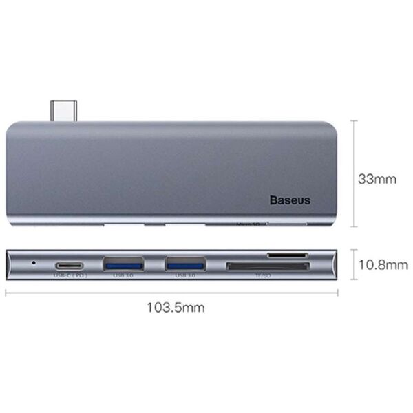 USB hub Baseus Harmonica, 5 Port, Type-C to 2xUSB 3.0, PD, TF, Micro SD, Gray - 12078 έως 12 άτοκες Δόσεις