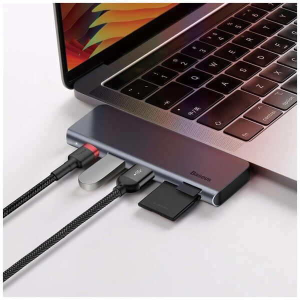 USB hub Baseus Harmonica, 5 Port, Type-C to 2xUSB 3.0, PD, TF, Micro SD, Gray - 12078 έως 12 άτοκες Δόσεις