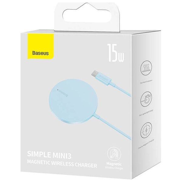 Wireless Charger Baseus Simple Mini 3, Qi, 15W, Blue - 40382 έως 12 άτοκες Δόσεις
