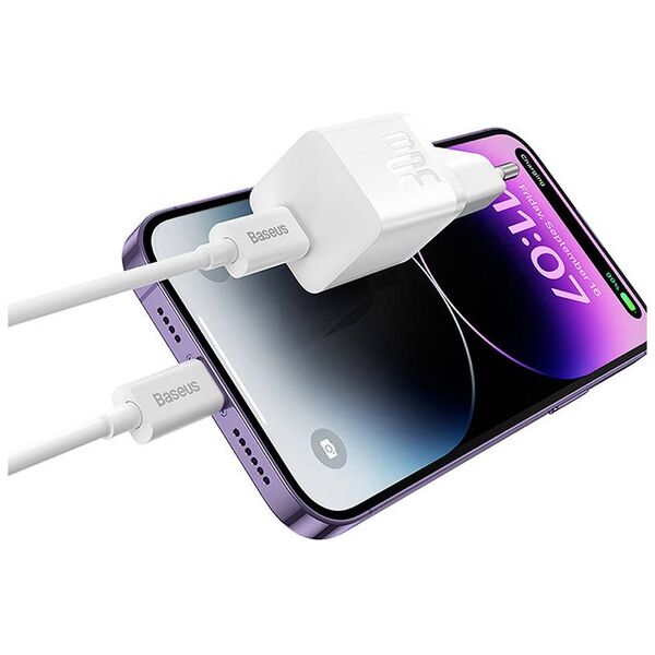 Network charger Baseus GaN5S Fast Charger 1C, 30W, 1 x Type-C F, White - 40409 έως 12 άτοκες Δόσεις
