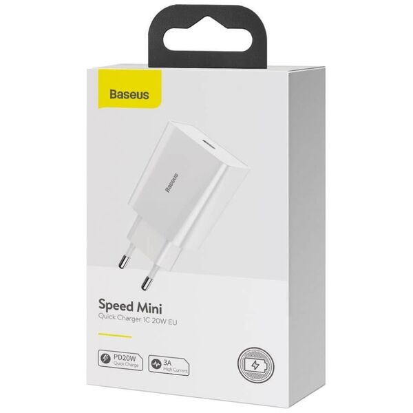 Network charger Baseus Speed Mini 1C, 20W, 1 x Type-C F, White - 40414 έως 12 άτοκες Δόσεις