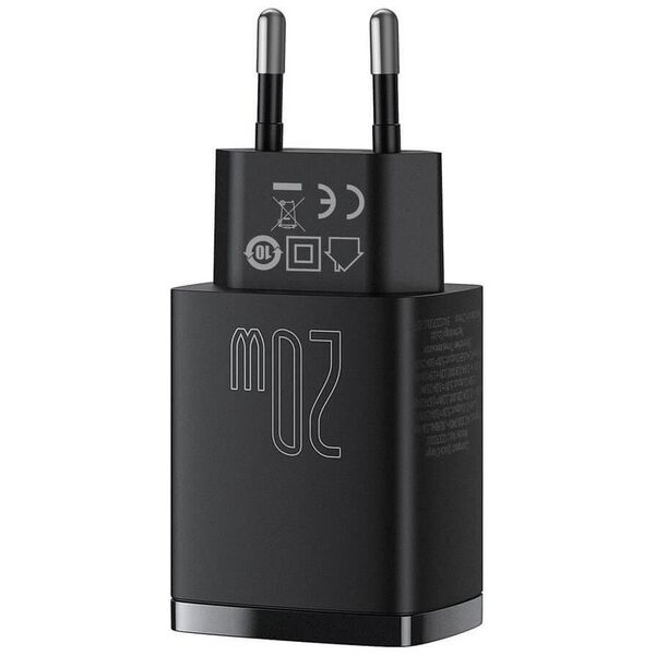 Network charger Baseus Compact, 20W, 1 x Type-C F, 1 x USB F, Black - 40415 έως 12 άτοκες Δόσεις
