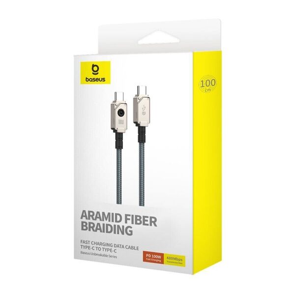 Data cable Baseus Unbreakable, Type-C - Type-C, 100W, PD, 1.0m, Black - 40425 έως 12 άτοκες Δόσεις