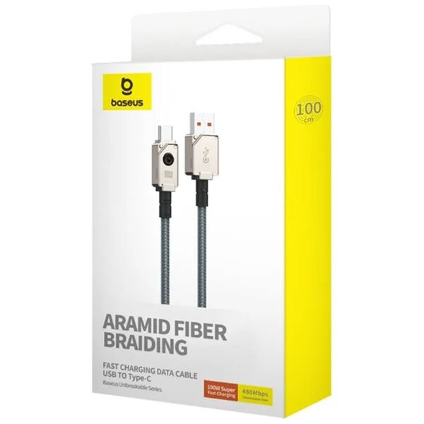 Data cable Baseus Unbreakable, Type-C, 100W, 1.0m, Black - 40427 έως 12 άτοκες Δόσεις