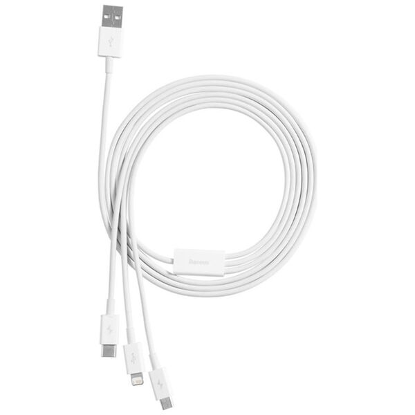 Charging cable Baseus Superior, 3in1, Micro USB, Lightning, Type-C, 1.0m, White - 40438 έως 12 άτοκες Δόσεις