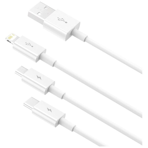 Charging cable Baseus Superior, 3in1, Micro USB, Lightning, Type-C, 1.0m, White - 40438 έως 12 άτοκες Δόσεις
