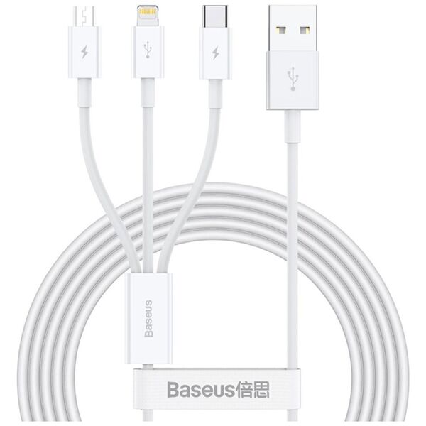 Charging cable Baseus Superior, 3in1, Micro USB, Lightning, Type-C, 1.0m, White - 40438 έως 12 άτοκες Δόσεις