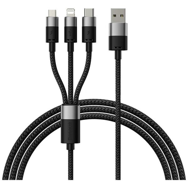 Charging cable Baseus StarSpeed, 3in1, Micro USB, Lightning, Type-C, 0.6m, Black - 40439 έως 12 άτοκες Δόσεις