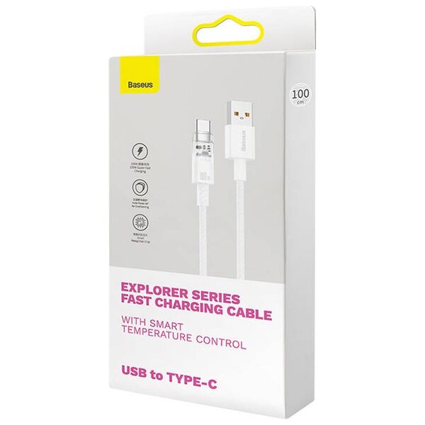 Data cable Baseus Explorer, Type-C, 100W, 1.0m, White - 40440 έως 12 άτοκες Δόσεις