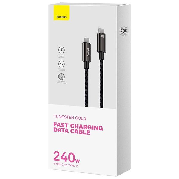 Data cable Baseus Tungsten Gold, Type-C - Type-C, 240W, 2.0m, Black - 40456 έως 12 άτοκες Δόσεις