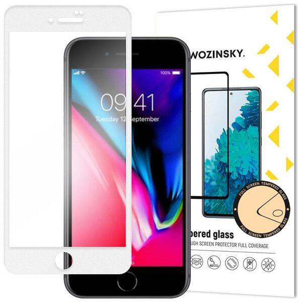 Wozinsky Tempered Glass Full Glue Super Tough Screen Protector Full Coveraged with Frame Case Friendly for iPhone SE 2022 / SE 2020 / iPhone 8 / iPhone 7 white