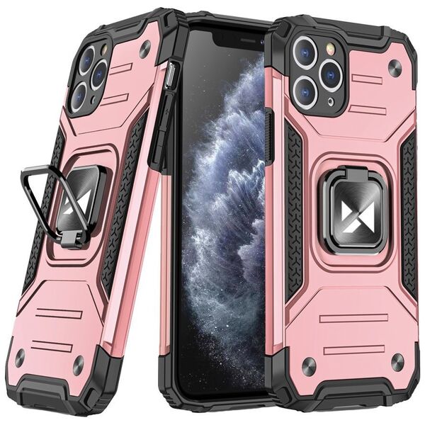 Wozinsky Ring Armor Case Kickstand Tough Rugged Cover for iPhone 11 Pro pink