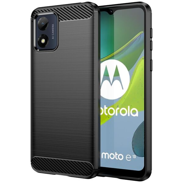Carbon Case for Motorola Moto E13 flexible silicone carbon cover black