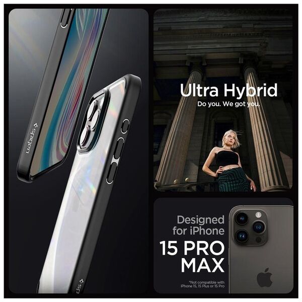 Spigen Crystal Hybrid, matte black - iPhone 15 Pro Max