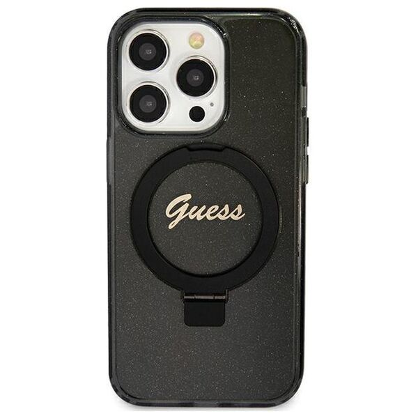 Guess Ring Stand Script Glitter MagSafe case for iPhone 12/12 Pro - black