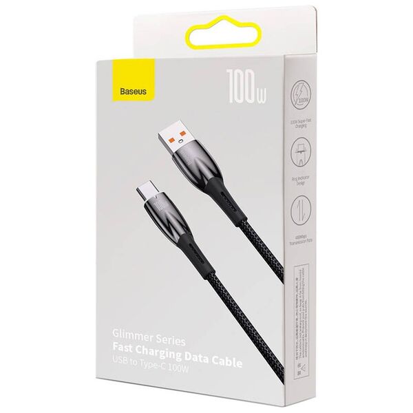 Data cable Baseus Glimmer, Type-C, 100W, 1.0m, Black - 40480 έως 12 άτοκες Δόσεις
