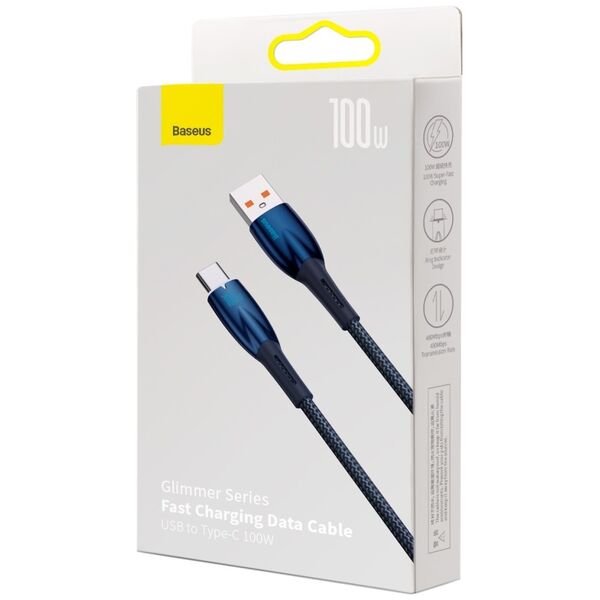 Data cable Baseus Glimmer, Type-C, 100W, 1.0m, Blue - 40481 έως 12 άτοκες Δόσεις