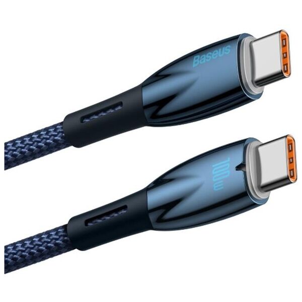 Data cable Baseus Glimmer, Type-C - Type-C, 100W, PD, 1.0m, Blue - 40484 έως 12 άτοκες Δόσεις