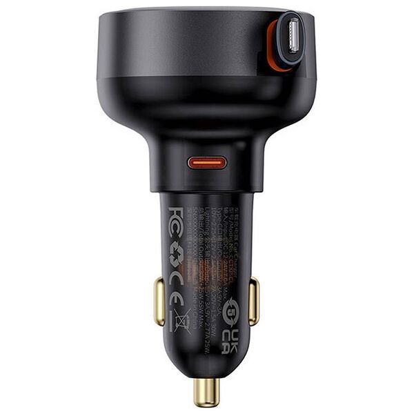 Car socket charger Baseus Enjoyment Pro, 60W, With Type-C cable, Black - 40496 έως 12 άτοκες Δόσεις