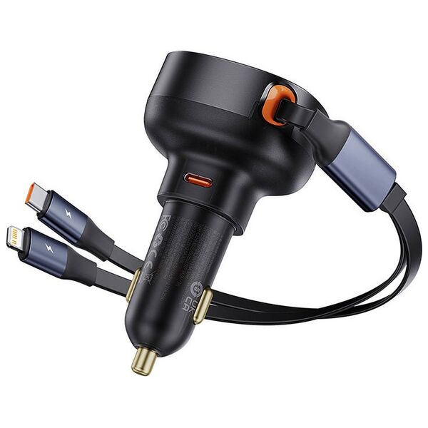 Car socket charger Baseus Enjoyment Pro, 60W, With Type-C and Lightning cable, Black - 40498 έως 12 άτοκες Δόσεις