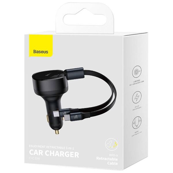 Car socket charger Baseus Enjoyment Pro, 33W, With 2xType-C cable, Black - 40500 έως 12 άτοκες Δόσεις