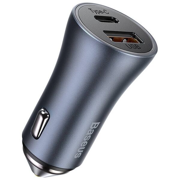 Car socket charger Baseus Golden Contactor Pro, 40W, USB, Type-C, With Type-C cable, Gray - 40508 έως 12 άτοκες Δόσεις