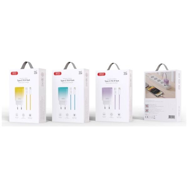 XO wall charger CE18 PD 30W 1x USB-C blue-white + cable USB-C - Lightning 6920680851737