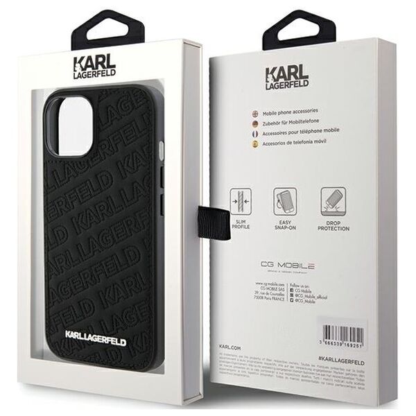 Karl Lagerfeld case for iPhone 15 Plus 6,7&quot; KLHCP15MPQKPMK black HC QUILTED K PATTERN 3666339165048