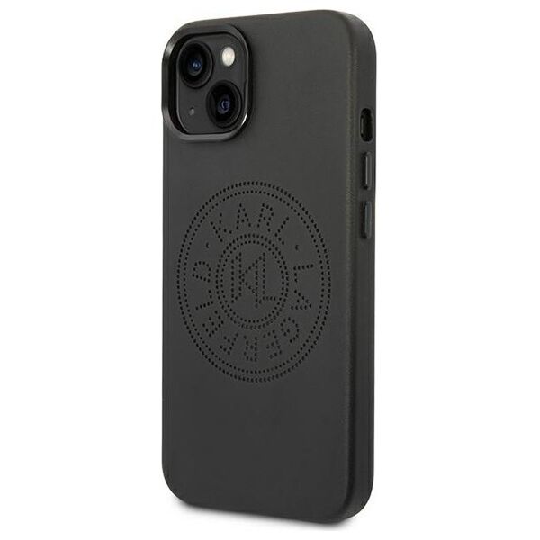 Karl Lagerfeld case for iPhone 14 Plus 6,7&quot; KLHCP14MFWHK black PU Leather case Perforated Logo and Metal Buttons 3666339093204
