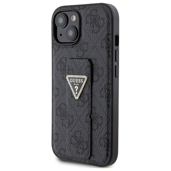 Guess case for iPhone 15 6,1&quot; GUHCP15SPGS4TDK black HC GRIPSTAND PU 4G TRIANGLE STRASS 3666339197292