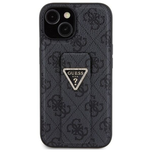 Guess case for iPhone 15 6,1&quot; GUHCP15SPGS4TDK black HC GRIPSTAND PU 4G TRIANGLE STRASS 3666339197292