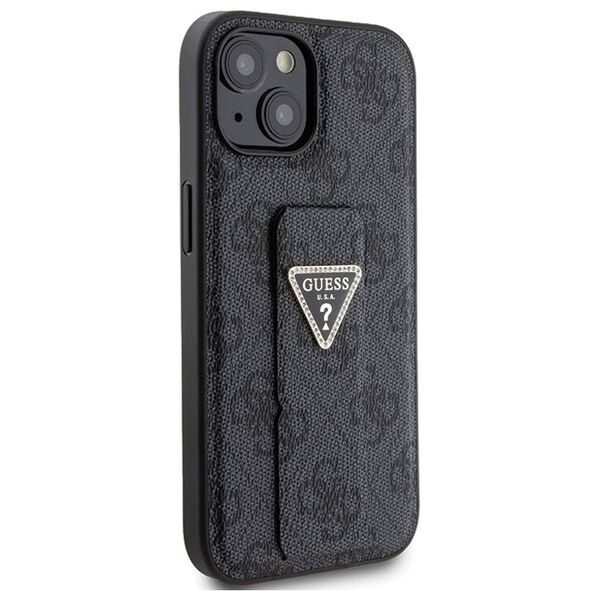Guess case for iPhone 15 6,1&quot; GUHCP15SPGS4TDK black HC GRIPSTAND PU 4G TRIANGLE STRASS 3666339197292