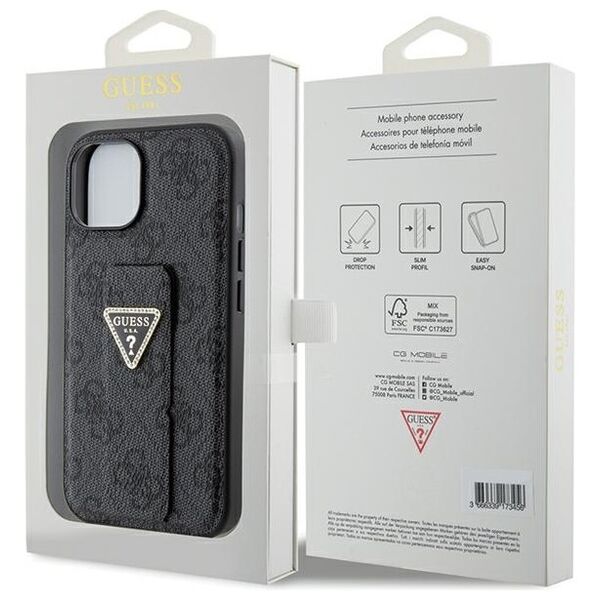 Guess case for iPhone 15 6,1&quot; GUHCP15SPGS4TDK black HC GRIPSTAND PU 4G TRIANGLE STRASS 3666339197292