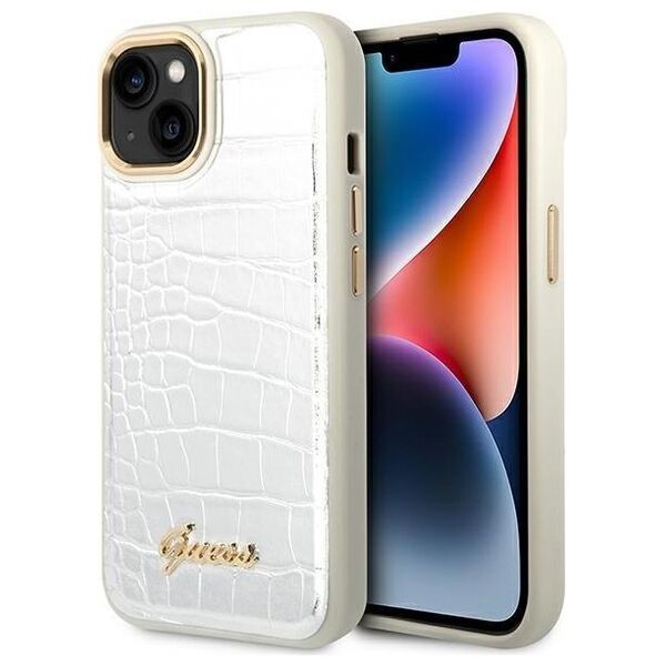 Guess case for iPhone 14 Plus 6,7&quot; GUHCP14MHGCRHS silver hardcase Croco Collection 3666339083090