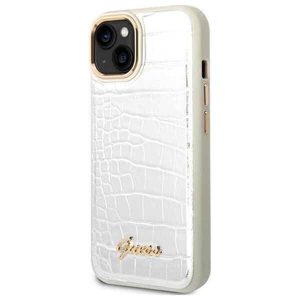 Guess case for iPhone 14 Plus 6,7&quot; GUHCP14MHGCRHS silver hardcase Croco Collection 3666339083090