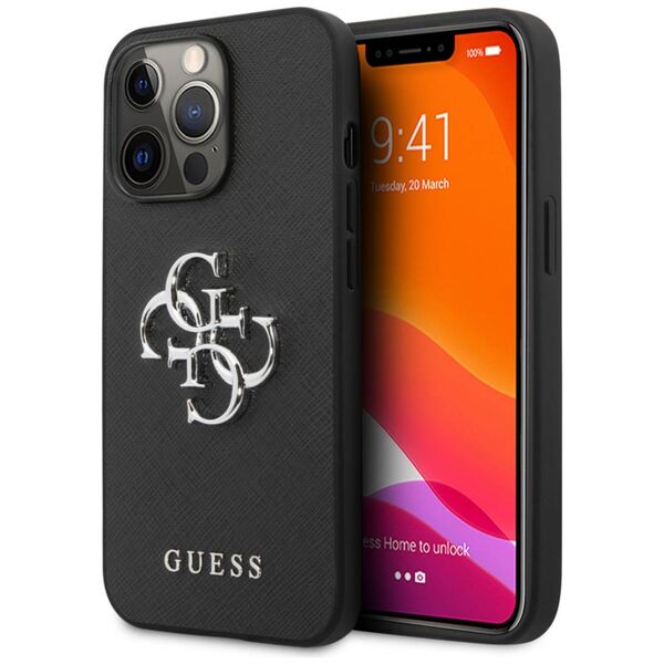 Original Case IPHONE 13 PRO / 13 6,1" Guess Hardcase Saffiano 4G Metal Logo GUHCP13LSA4GSBK black 3666339024093