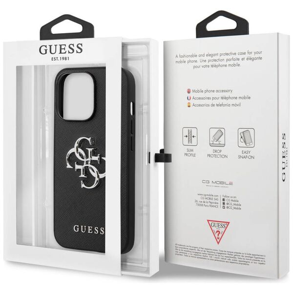 Original Case IPHONE 13 PRO / 13 6,1" Guess Hardcase Saffiano 4G Metal Logo GUHCP13LSA4GSBK black 3666339024093