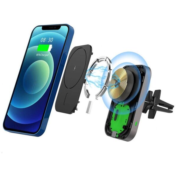 MagSafe Car Holder with 15W Wireless Charging for Supply / Ventilation Grille USB-C Tech-Protect CW19 black 6216990211096