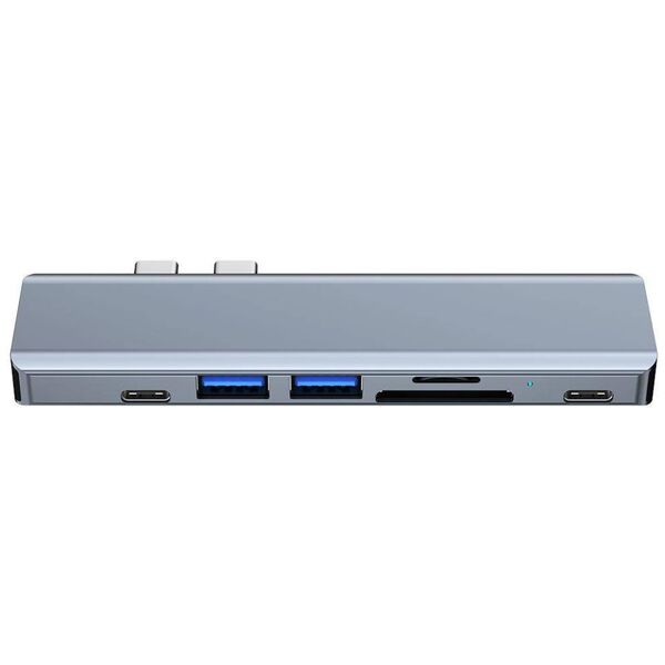 Splitter 7in1 USB HUB 2xUSB-C to 2xUSB + 2xUSB-C + HDMI + SD Card Reader + micro SD Adapter Tech-Protect V5-HUB grey 9589046919305