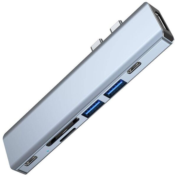 Splitter 7in1 USB HUB 2xUSB-C to 2xUSB + 2xUSB-C + HDMI + SD Card Reader + micro SD Adapter Tech-Protect V5-HUB grey 9589046919305