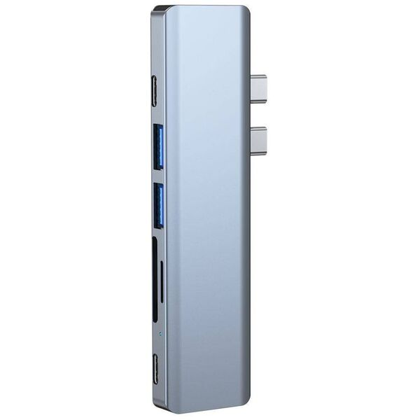 Splitter 7in1 USB HUB 2xUSB-C to 2xUSB + 2xUSB-C + HDMI + SD Card Reader + micro SD Adapter Tech-Protect V5-HUB grey 9589046919305