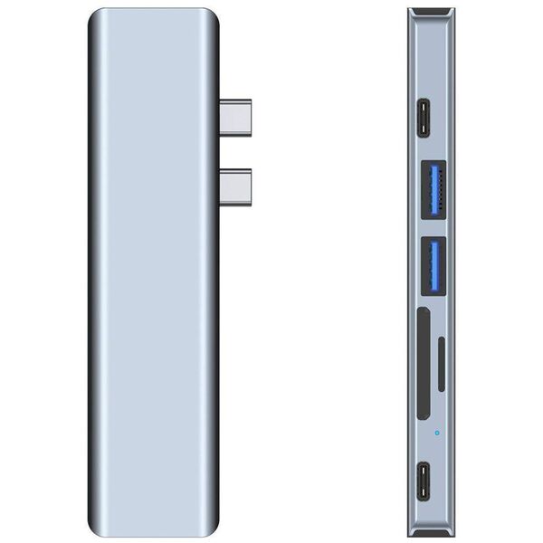 Splitter 7in1 USB HUB 2xUSB-C to 2xUSB + 2xUSB-C + HDMI + SD Card Reader + micro SD Adapter Tech-Protect V5-HUB grey 9589046919305